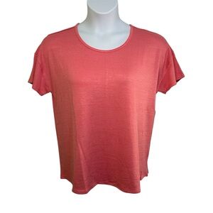 NWT Premise Women’s Top Short Sleeve Pink Coral Shirt Stretch Casual Sz Large